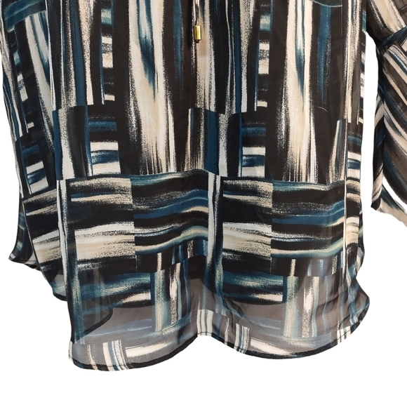 AB Studio Women's Keyhole Neck Asymmetric Sleeve Top Blouse Size M - Picture 4 of 10